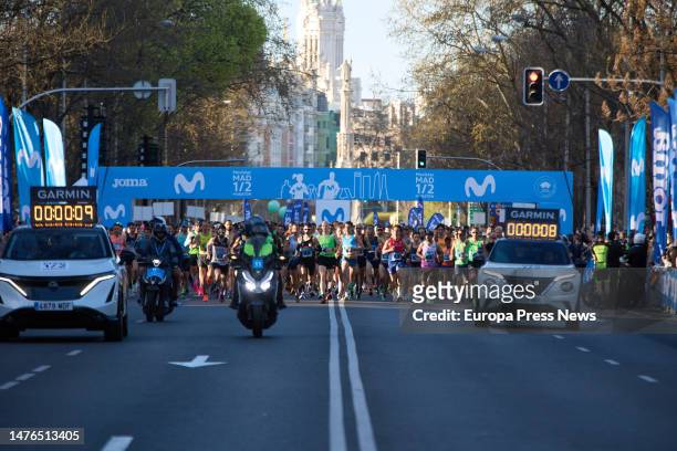 Several runners take part in the start of the Movistar Madrid Half Marathon on March 26 in Madrid, Spain. The race, included in the official calendar...