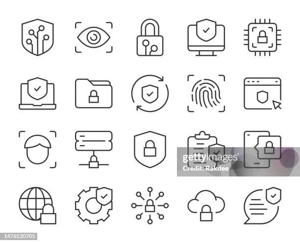 digital security - light line icons - computer key stock illustrations