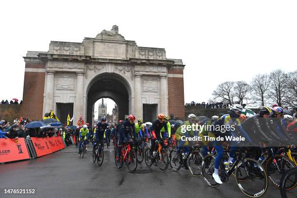 Ruben Apers of Belgium and Team Flanders - Baloise and a general view of the peloton at the Menin Gate - Menenpoort prior to the 85th Gent-Wevelgem...