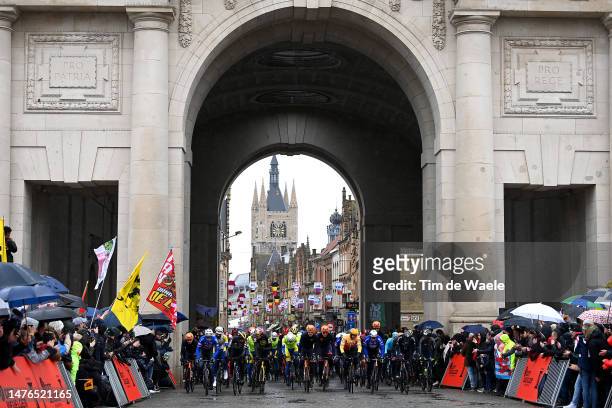 General view of the peloton at the Menin Gate - Menenpoort prior to the 85th Gent-Wevelgem in Flanders Fields 2023, Men's Elite a 260.9km one day...