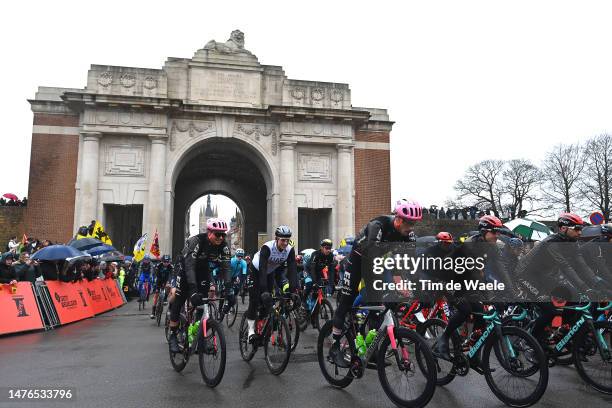 Jonas Rutsch of Germany and Team EF Education-EasyPost, Kévin Ledanois of France and Team Arkéa Samsic at the Menin Gate - Menenpoort prior to the...