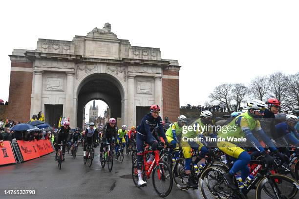 Daan Hoole of The Netherlands and Team Trek - Segafredo, Aaron Van Poucke of Belgium and Team Flanders - Baloise and a general view of the peloton at...