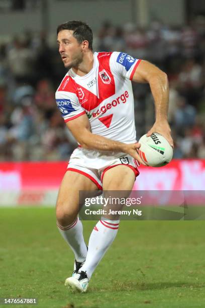 Ben Hunt of the Dragons looks to pass during the round four NRL match between St George Illawarra Dragons and Cronulla Sharks at Netstrata Jubilee...