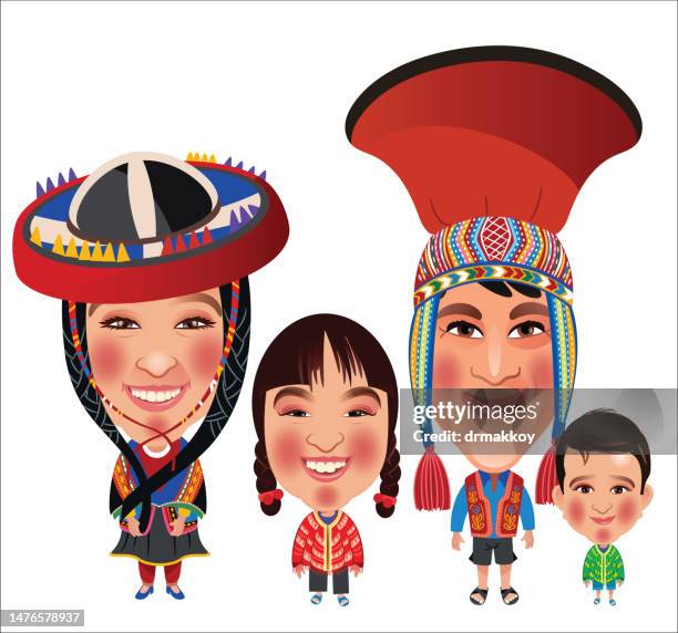 peruvian family - poncho stock illustrations