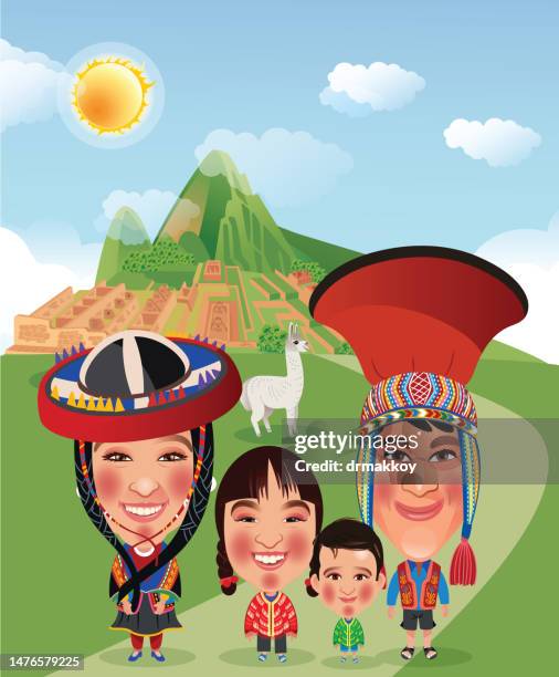 peruvian family in the
machu picchu - cuzco peru sacred valley stock illustrations