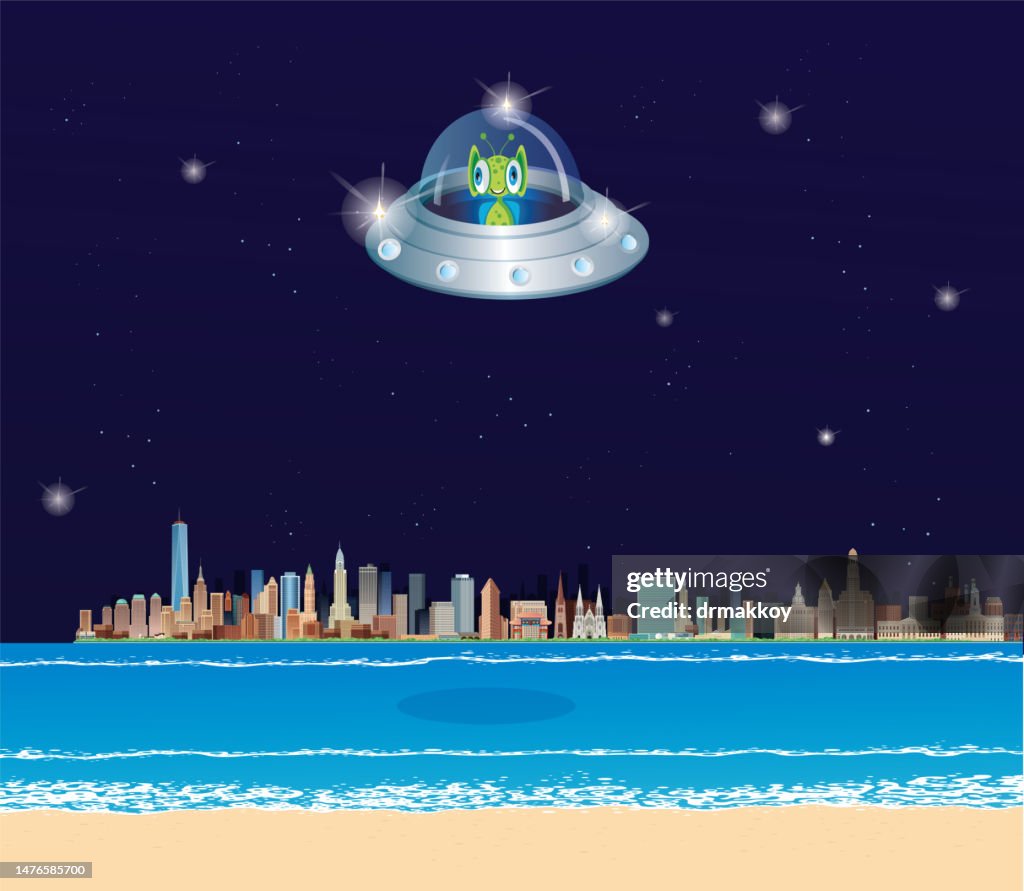 UFO standing over New York City