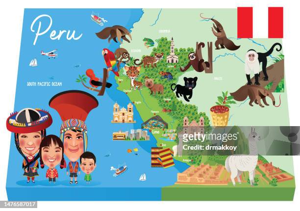stockillustraties, clipart, cartoons en iconen met peru travel map - anteater