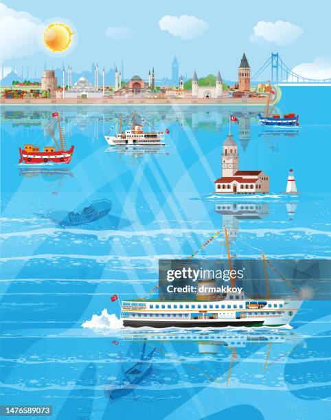 ferries in istanbul bosphorus - shipwreck vector stock illustrations
