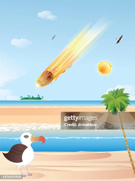meteor hitting beach - falling meteorite stock illustrations