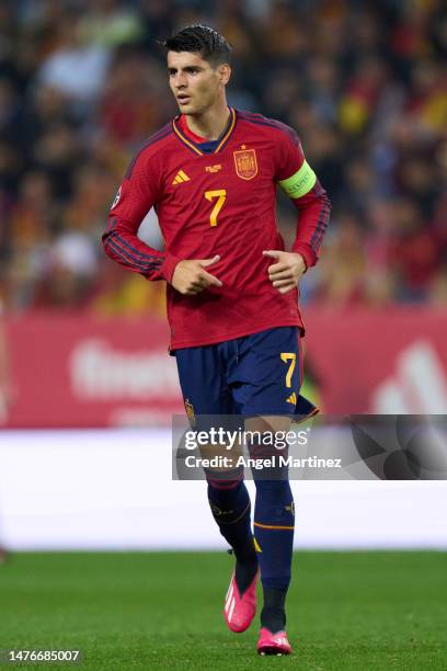 Alvaro Morata of Spain looks on during the UEFA EURO 2024 qualifying round group A match between Spain and Norway at La Rosaleda Stadium on March 25,...