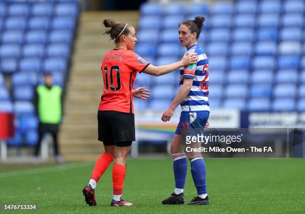 Julia Zigiotti Olme of Brighton & Hove Albion checks on Jade Moore of Reading after a tackle during the FA Women's Super League match between Reading...