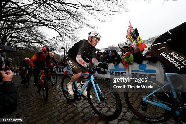Stan Dewulf of Belgium and AG2R Citroën Team competes passing through a Kemmelberg cobblestones sector during the 85th Gent-Wevelgem in Flanders...