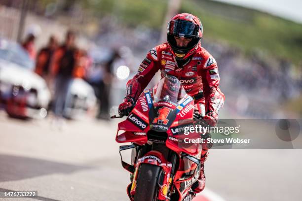 Francesco Bagnaia of Italy and Ducati Lenovo Team enters parc ferme after his race win during the race of the MotoGP Grande Prémio TISSOT de Portugal...