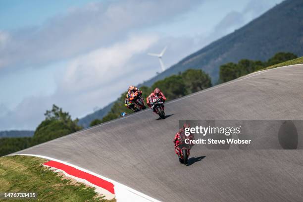 Francesco Bagnaia of Italy and Ducati Lenovo Team leads the race in front of Maverick Viñales of Spain and Aprilia Racing during the race of the...