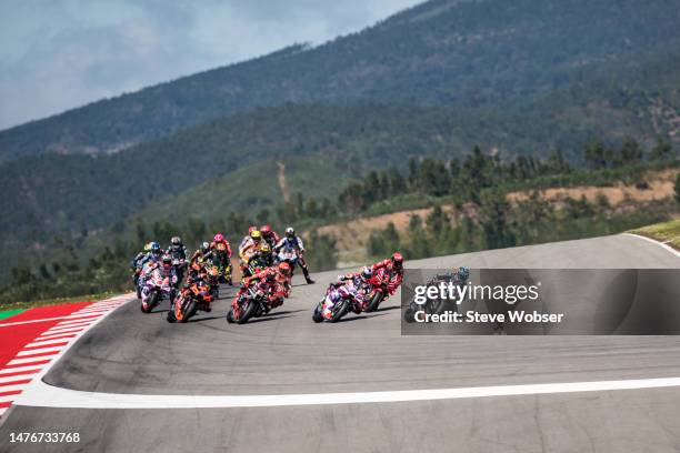 Miguel Oliveira of Portugal and CryptoDATA RNF MotoGP Team leads the race at the first lap during the race of the MotoGP Grande Prémio TISSOT de...