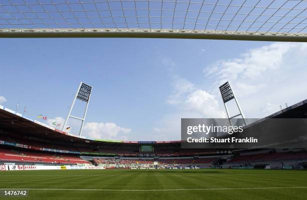 General view of the WeserStadion taken on August 18, 2002 before the Bundesliga match between Werder Bremen and SV Hamburg played in Bremen, Germany....