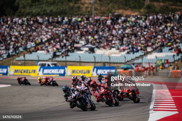 Miguel Oliveira of Portugal and CryptoDATA RNF MotoGP Team leads his home race during the race of the MotoGP Grande Prémio TISSOT de Portugal at...