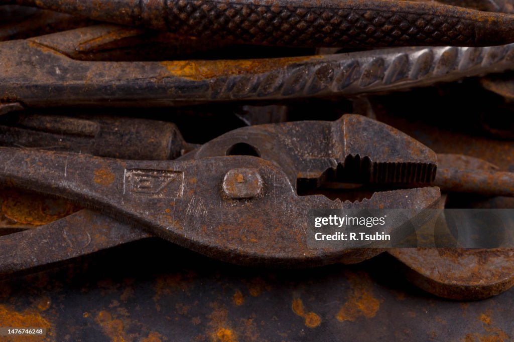 Decayed Tools Dirty Set Of Hand Old Rusty Tools Equipment For Locksmith And ...