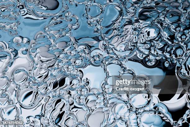 abstract transparent soap blob bubbles blue black background. ink design template mixed texture background. liquid color backdrop - oil flow stockfoto's en -beelden