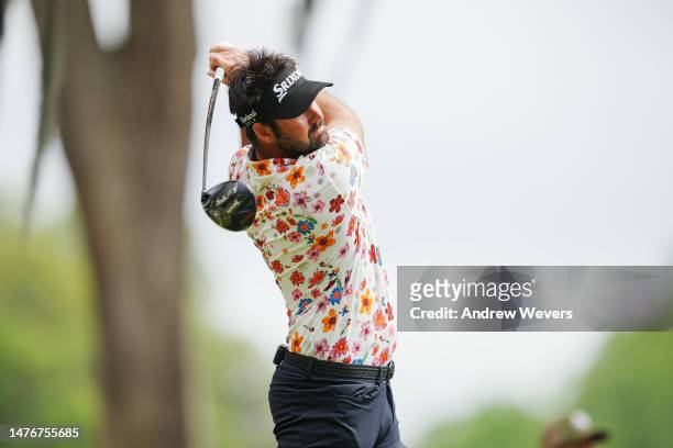 Brett Drewitt of Australia hits a tee shot on the third hole during the final round of the Club Car Championship at The Landings Golf & Athletic Club...