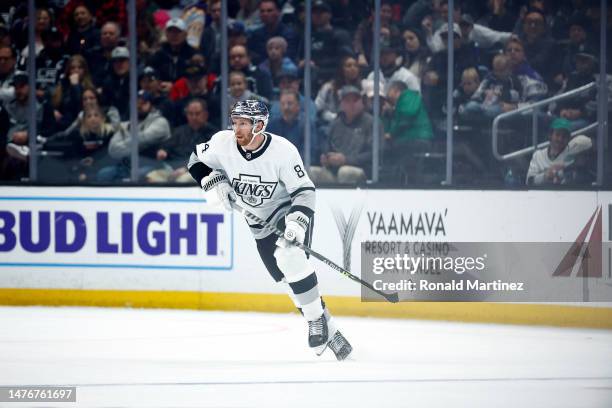 Vladislav Gavrikov of the Los Angeles Kings in the second period at Crypto.com Arena on March 25, 2023 in Los Angeles, California.