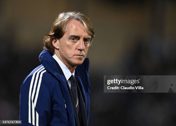 Head coach of Italy Roberto Mancini looks on during UEFA EURO 2024 qualifying round group C match between Malta and Italy at the National Stadium on...