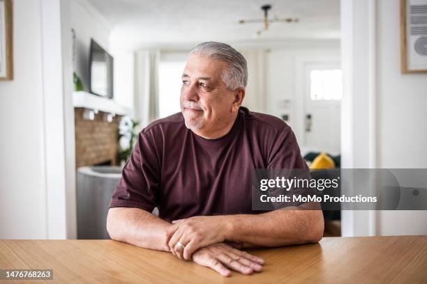 portrait of senior couple in dining room - looking away stock pictures, royalty-free photos & images
