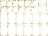 Set of gold vintage frame corners isolated background. Vector illustration.