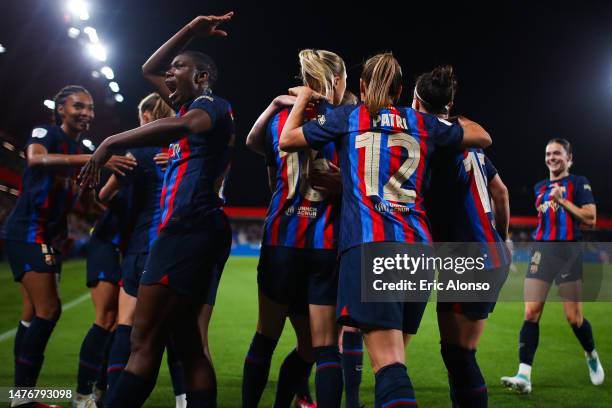 Fridolina Rolfö of FC Barcelona celebrates scoring his side's first goal with her teammates during the Finetwork Liga F match between FC Barcelona...