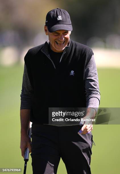 Rocco Mediate of the United States laughs after a putt on the first green during the third round of the Galleri Classic at The Westin Mission Hills...