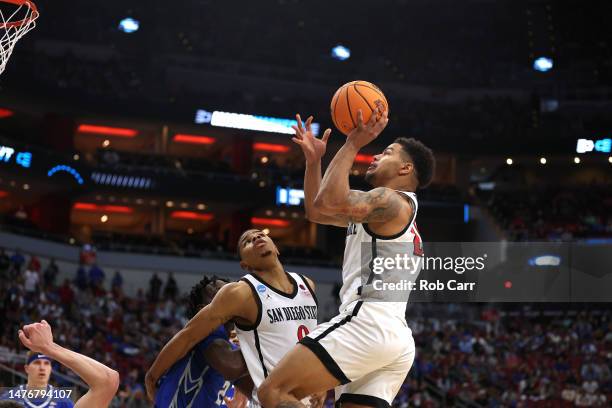 Matt Bradley of the San Diego State Aztecs shoots the ball against the Creighton Bluejays during the first half in the Elite Eight round of the NCAA...