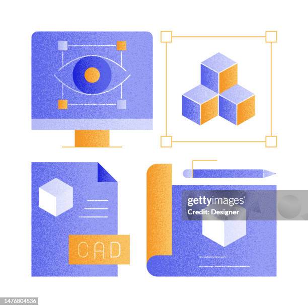 3d printing and modeling related vector icons. - plastic manufacturing stock illustrations