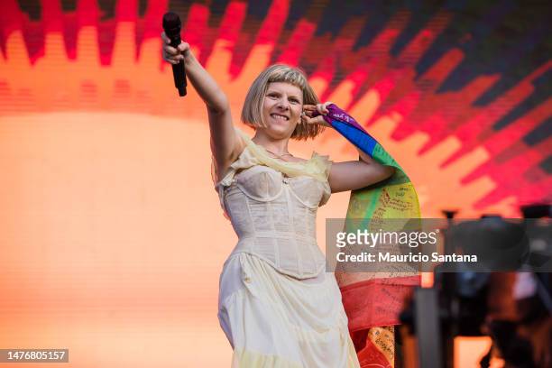 Performs live on stage during the closing day of Lollapalooza Brazil at Autodromo de Interlagos on March 26, 2023 in Sao Paulo, Brazil.