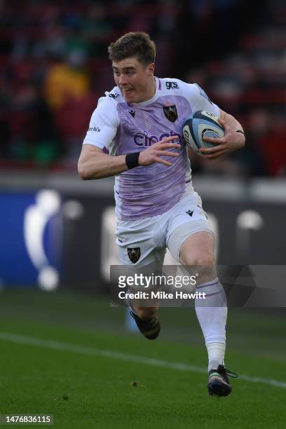 Tommy Freeman of Northampton in action during the Gallagher Premiership Rugby match between London Irish and Northampton Saints at Gtech Community...