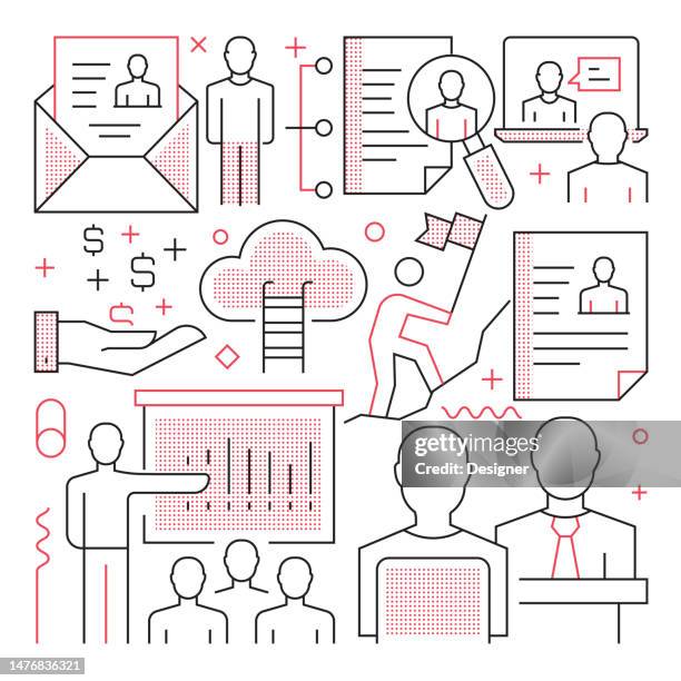recruitment web banner with linear icons, trendy linear style vector - career fair background vector stock illustrations