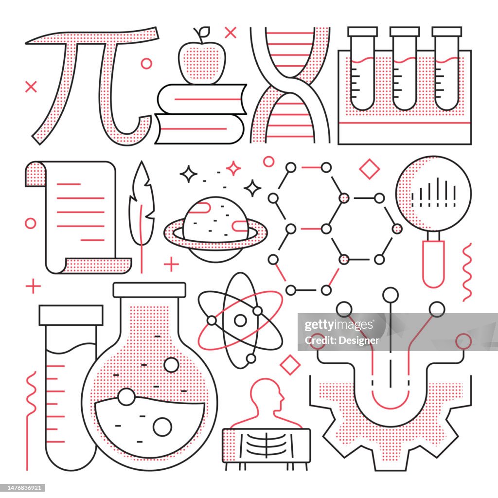 Science Web Banner con icone lineari, vettore di stile lineare alla moda