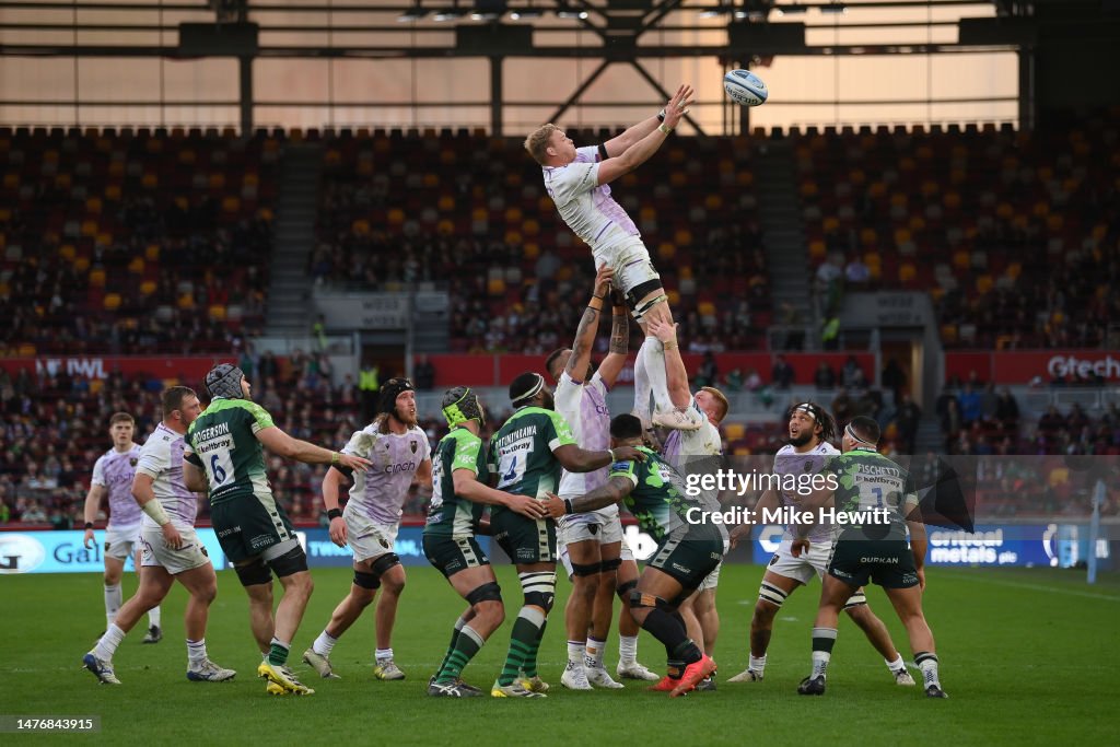 David Ribbans Rugby David Ribbans of Northampton wins a line out during the Gallagher ...