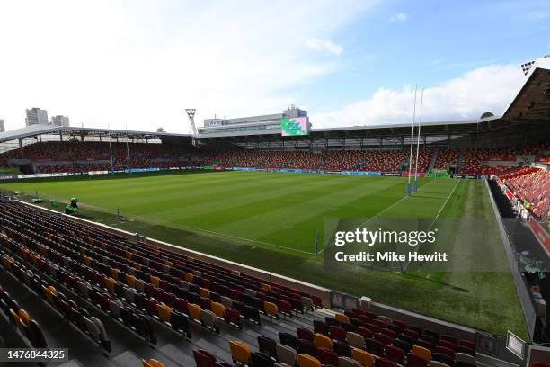 General view ahead of the Gallagher Premiership Rugby match between London Irish and Northampton Saints at Gtech Community Stadium on March 25, 2023...