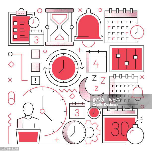 time management web banner with linear icons, trendy linear style vector - mind map stock illustrations