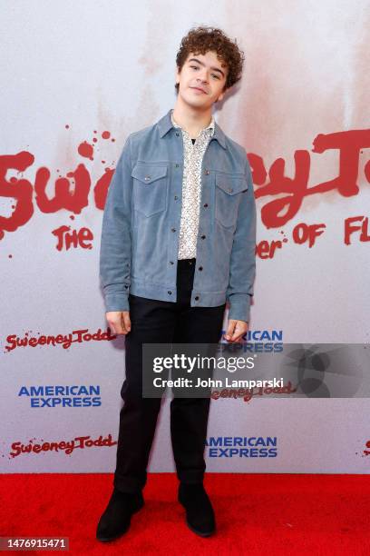 Gaten Matarazzo attends "Sweeney Todd: The Demon Barber Of Fleet Street" Broadway revival opening night at Lunt-Fontanne Theatre on March 26, 2023 in...