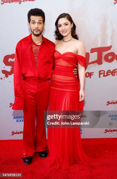 Jordan Fisher and Maria Bilbao attend "Sweeney Todd: The Demon Barber Of Fleet Street" Broadway revival opening night at Lunt-Fontanne Theatre on...