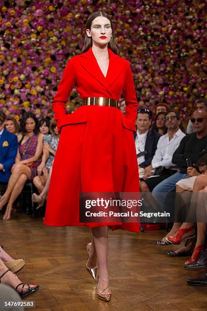 Model walks the runway during the Christian Dior Haute-Couture show as part of Paris Fashion Week Fall / Winter 2013 on July 2, 2012 in Paris, France.
