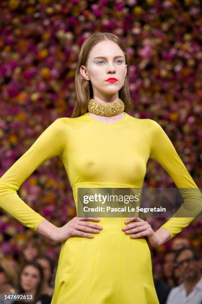 Model walks the runway during the Christian Dior Haute-Couture show as part of Paris Fashion Week Fall / Winter 2013 on July 2, 2012 in Paris, France.