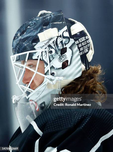 Pheonix Copley of the Los Angeles Kings in goal against the St. Louis Blues in the first period at Crypto.com Arena on March 26, 2023 in Los Angeles,...