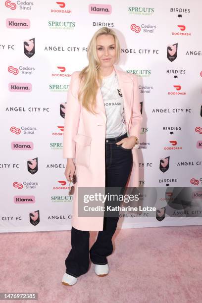 Lindsay Vonn walks the pink carpet ahead of a game between NJ/NY Gotham FC and Angel City FC at BMO Stadium on March 26, 2023 in Los Angeles,...