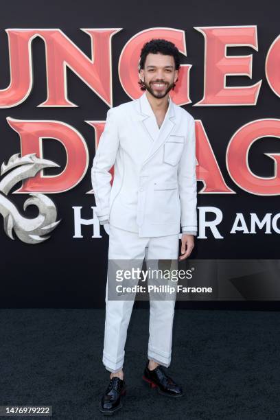 Justice Smith attends the Los Angeles Premiere of Paramount Pictures' and eOne's "Dungeons & Dragons: Honor Among Thieves" at the Regency Village...