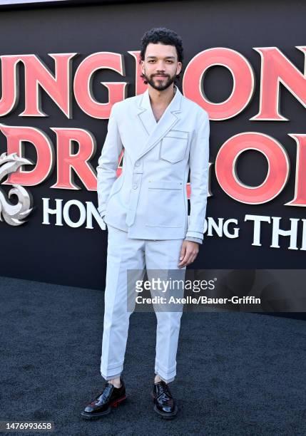 Justice Smith attends the Los Angeles Premiere of Paramount Pictures' "Dungeons And Dragons: Honor Among Thieves" at Regency Village Theatre on March...
