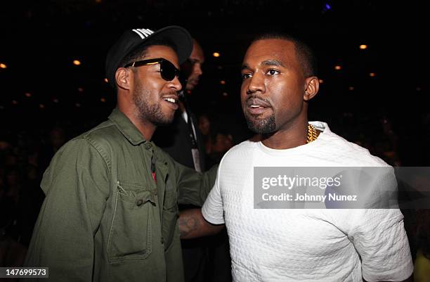 Kid Cudi and Kanye West attend the 2012 BET Awards at The Shrine Auditorium on July 1, 2012 in Los Angeles, California.