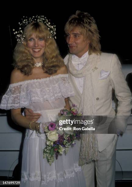 Alana Hamilton and Rod Stewart attend Rod Stewart-Alana Hamilton Wedding Reception on April 6, 1979 at the L'Eermitage Restaurant in Beverly Hills,...