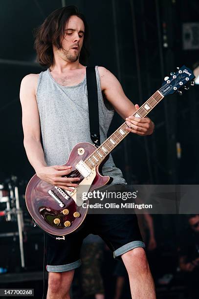 Daniel 'Pilau' Rice of Hadouken performs onstage at Ibiza 123 Festival: Rocktronic Sunset Strip on July 2, 2012 in Ibiza, Spain.